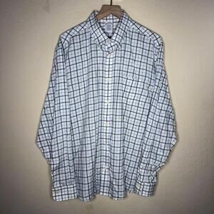 Brooks Brothers Mens XL Blue White Noniron Long Sleeve Plaid
